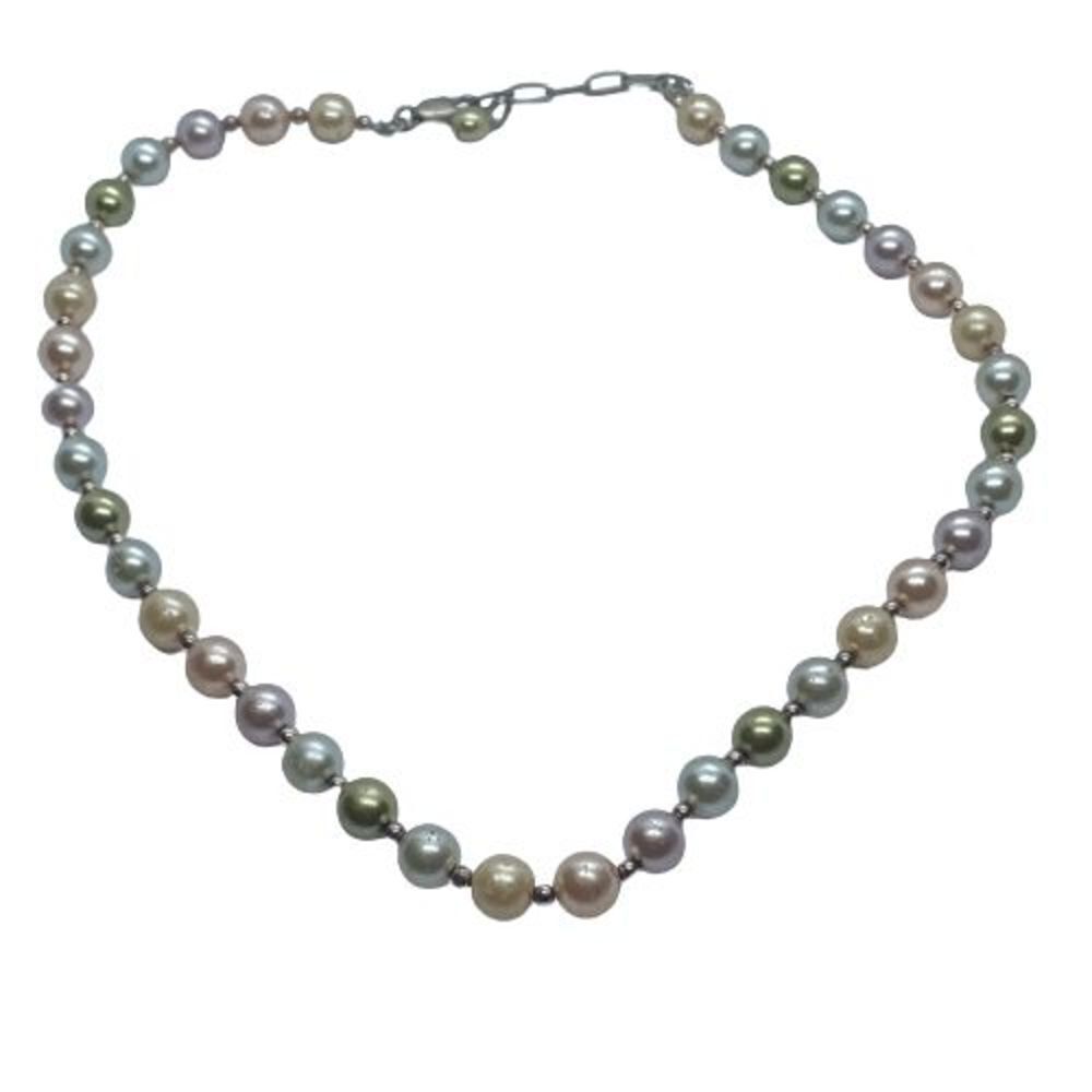 Elegant Vintage Multi Color Faux Pearl Necklace w/ Sterling Silver Clasp